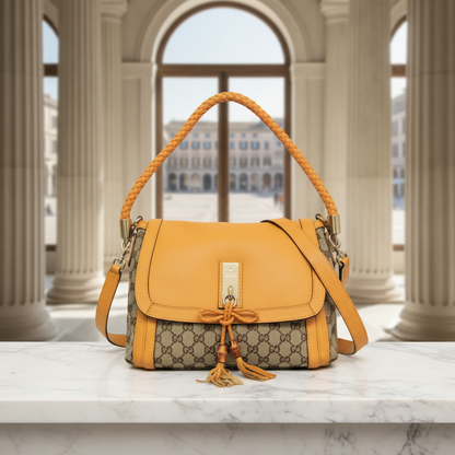 Gucci GG Canvas Bella 282301 Women's GG Canvas,Leather Handbag,Shoulder Bag Beige,Yellow