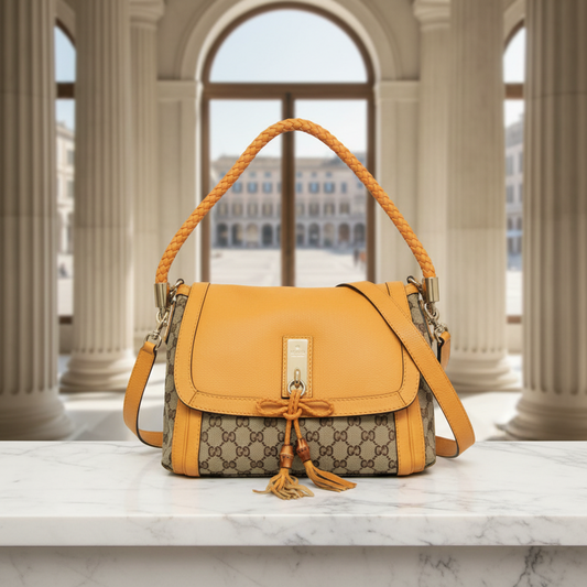Gucci GG Canvas Bella 282301 Women's GG Canvas,Leather Handbag,Shoulder Bag Beige,Yellow