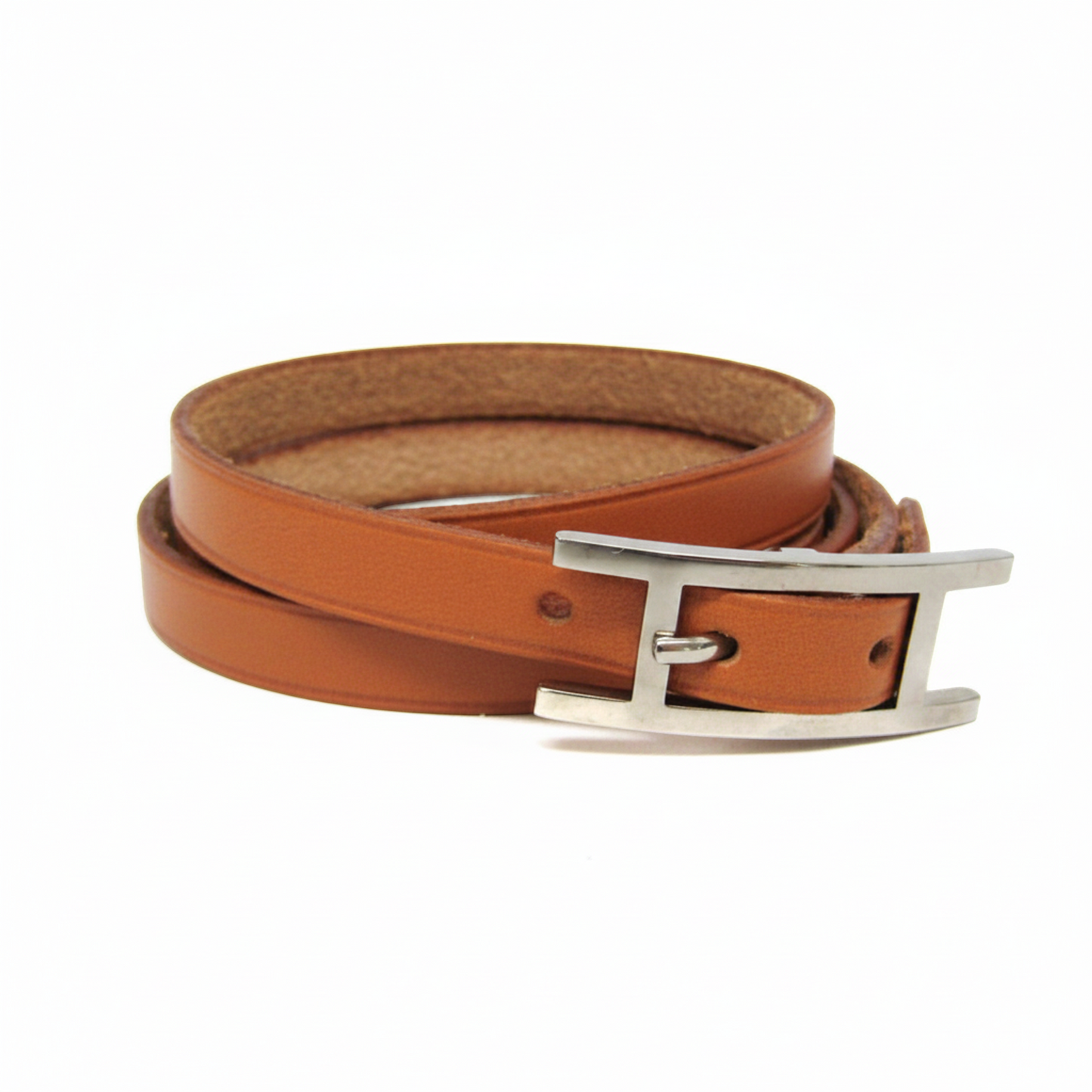 Hermes Hapi 4-row Bracelet Choker Leather Bangle Brown,Silver