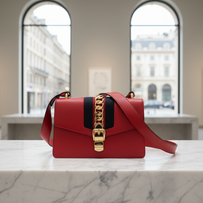 Gucci Sylvie 421882 Women's Leather Shoulder Bag Red Color