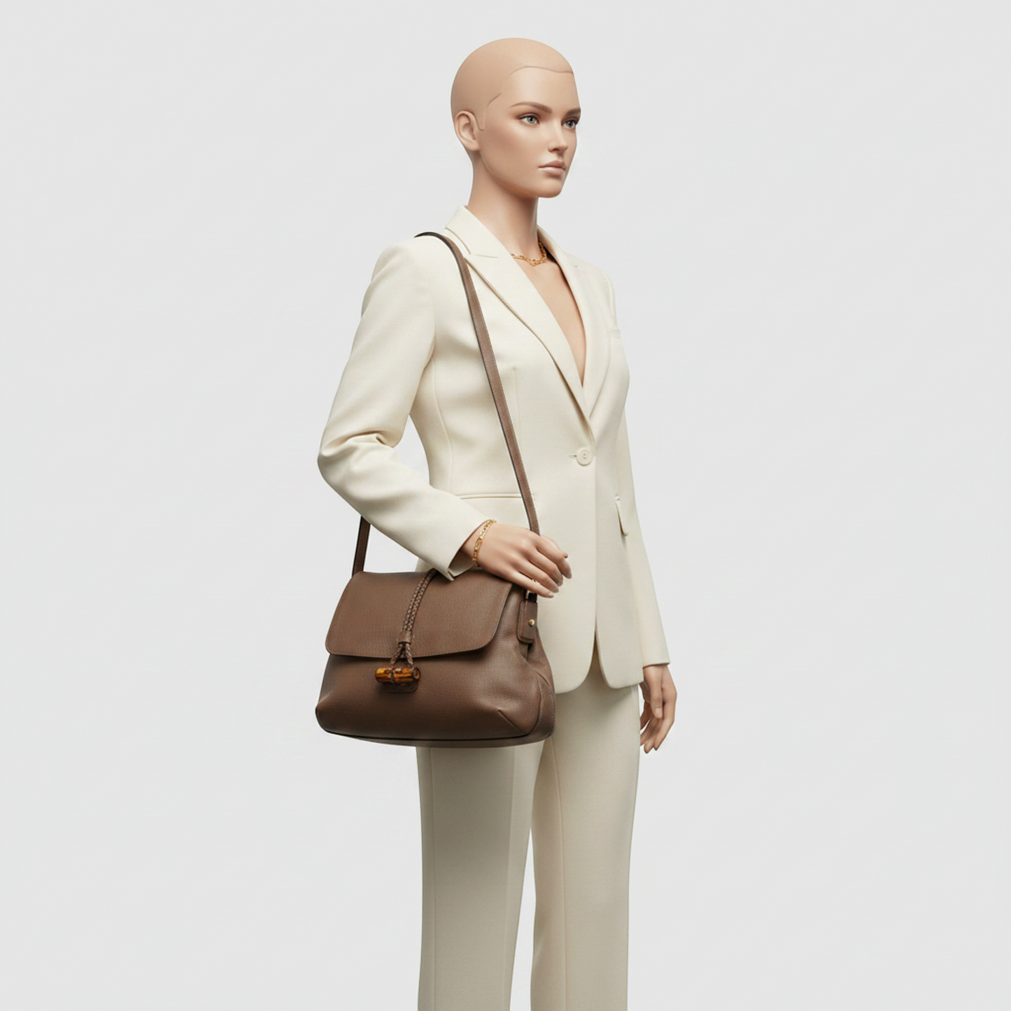 Gucci Bamboo 338985 Women's Leather Shoulder Bag Khaki Brown