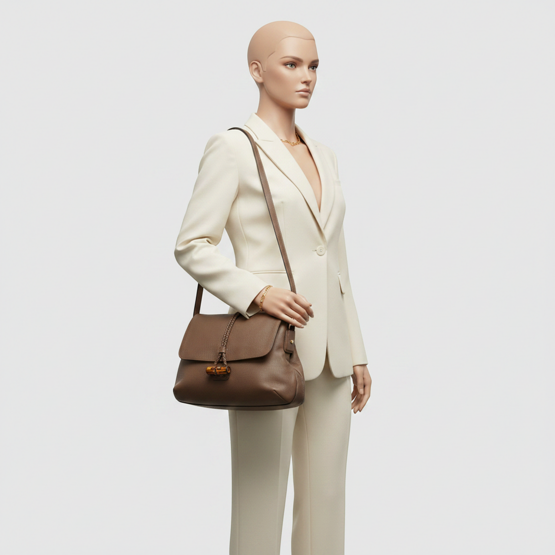 Gucci Bamboo 338985 Women's Leather Shoulder Bag Khaki Brown