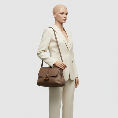 Gucci Bamboo 338985 Women's Leather Shoulder Bag Khaki Brown