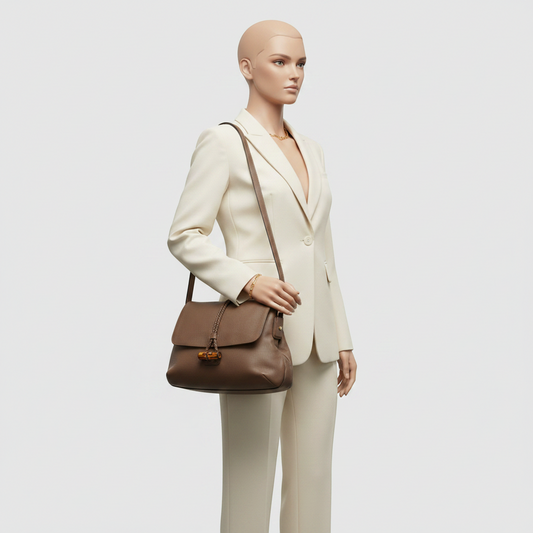 Gucci Bamboo 338985 Women's Leather Shoulder Bag Khaki Brown