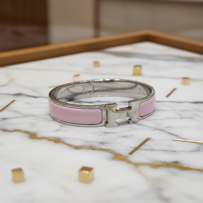 Hermes Clic Click Clac H Enamel,Metal Bangle Light Pink,Silver