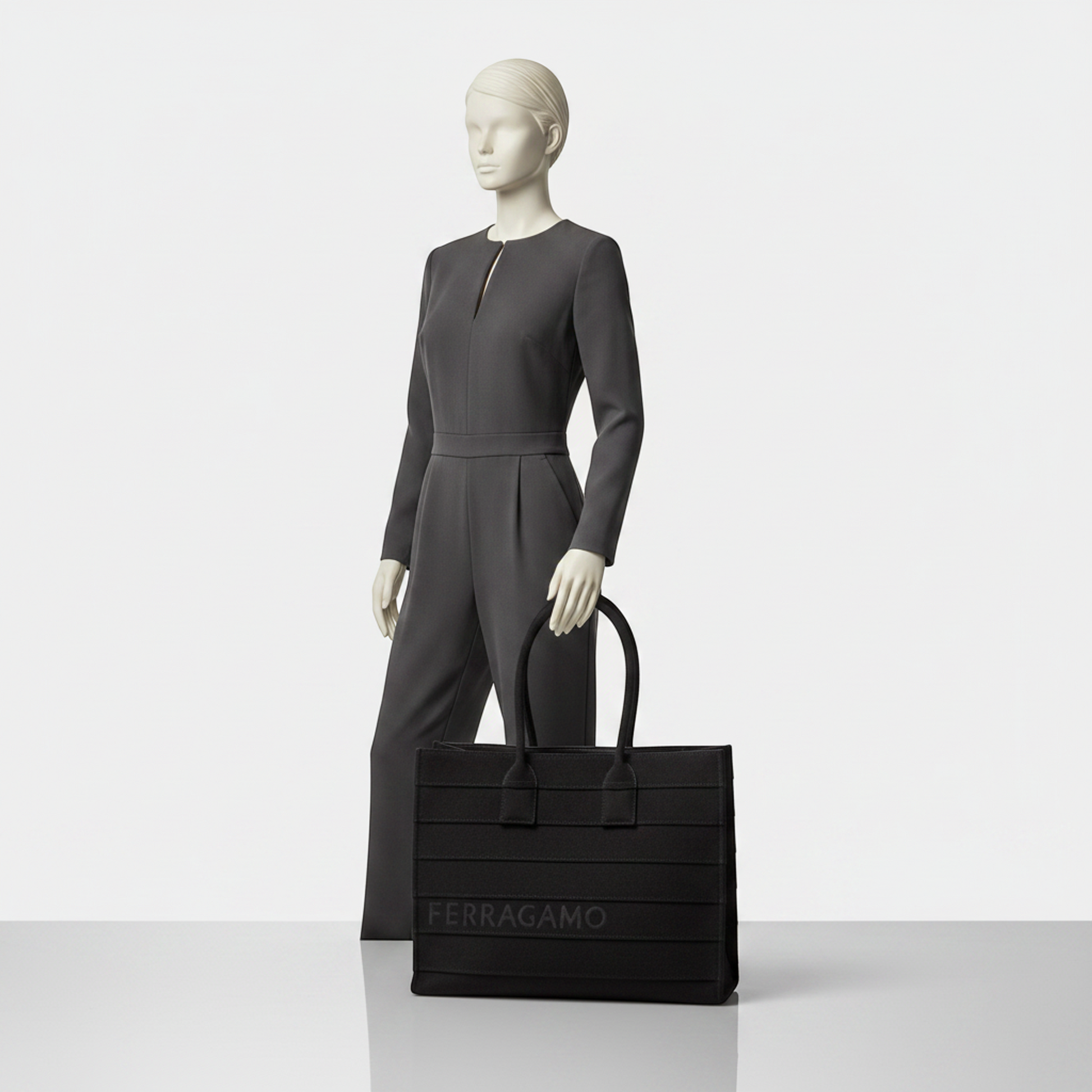 Salvatore Ferragamo GG-213985 Men,Women Canvas Tote Bag Black