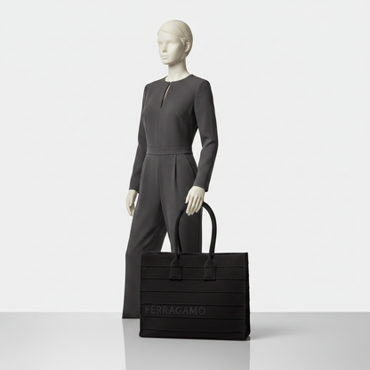 Salvatore Ferragamo GG-213985 Men,Women Canvas Tote Bag Black