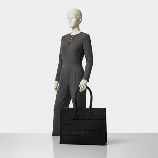 Salvatore Ferragamo GG-213985 Men,Women Canvas Tote Bag Black