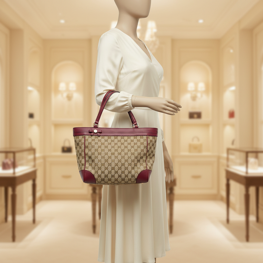 Gucci GG Canvas Mayfair Ribbon 257061 Women's GG Canvas,Leather Tote Bag Beige,Brown,Purple