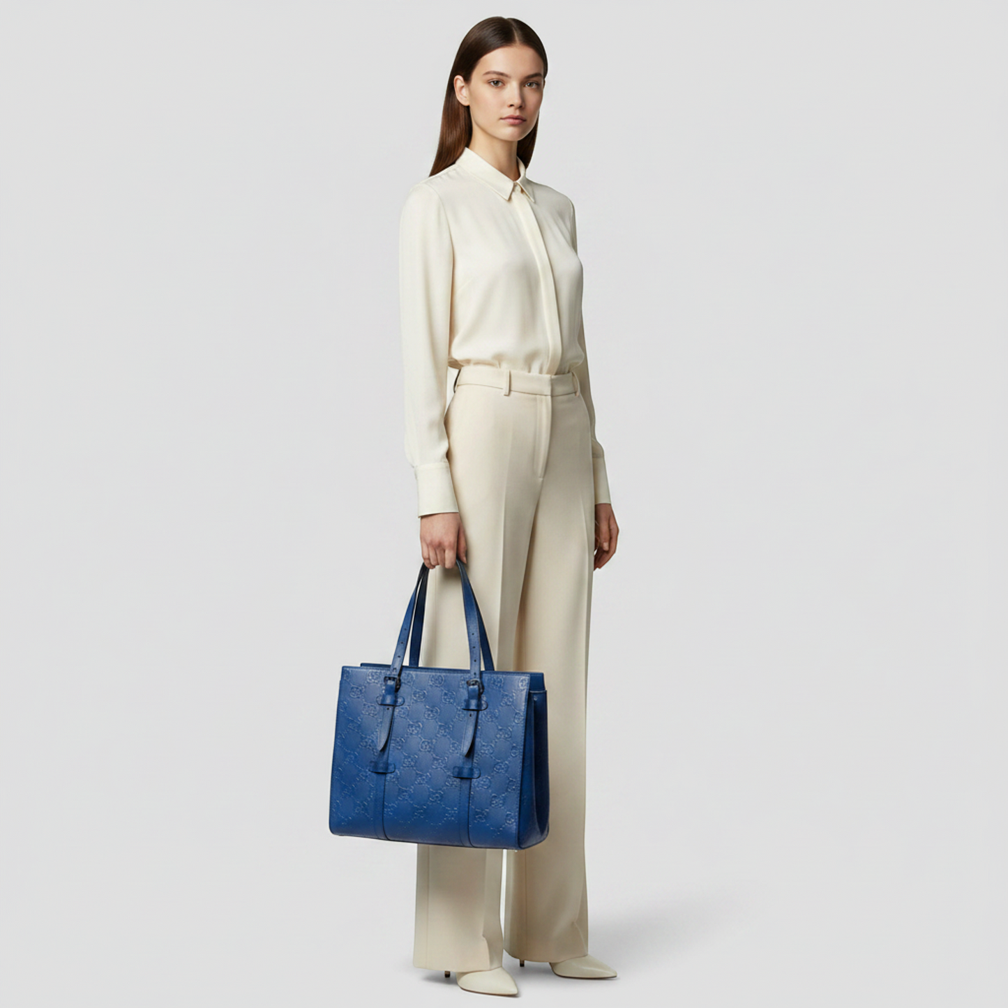 Gucci GG Embossed Tote 625774 Men's Leather Shoulder Bag,Tote Bag Blue