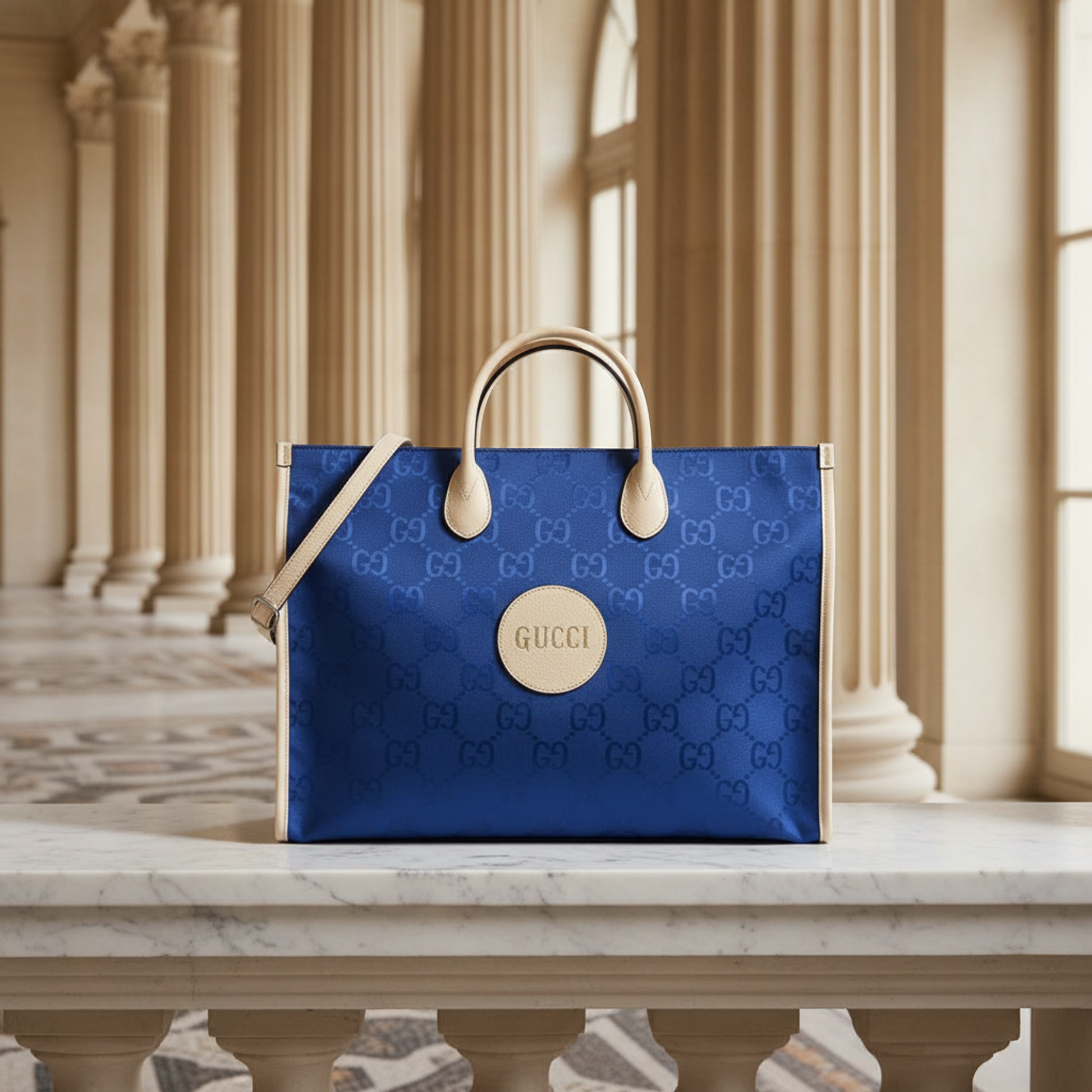 Gucci Off The Grid GG 630353 Men,Women Nylon Canvas,Leather Handbag,Shoulder Bag Blue,Off-white