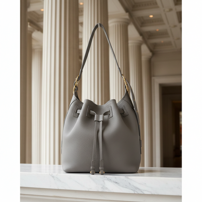 Salvatore Ferragamo Drawstring Bag AU-21 G586 Women's Leather Shoulder Bag Gray