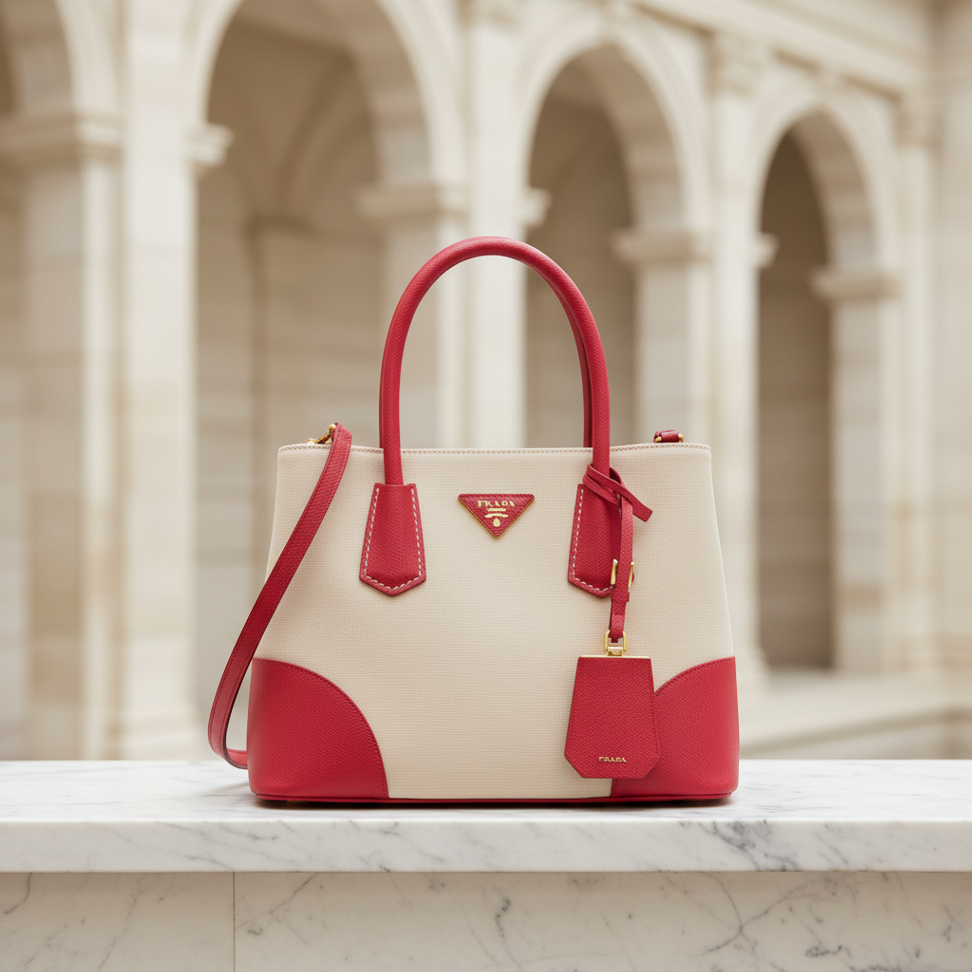 Prada BN2887 Women's Leather,Canvas Handbag,Shoulder Bag Beige,Fuoco
