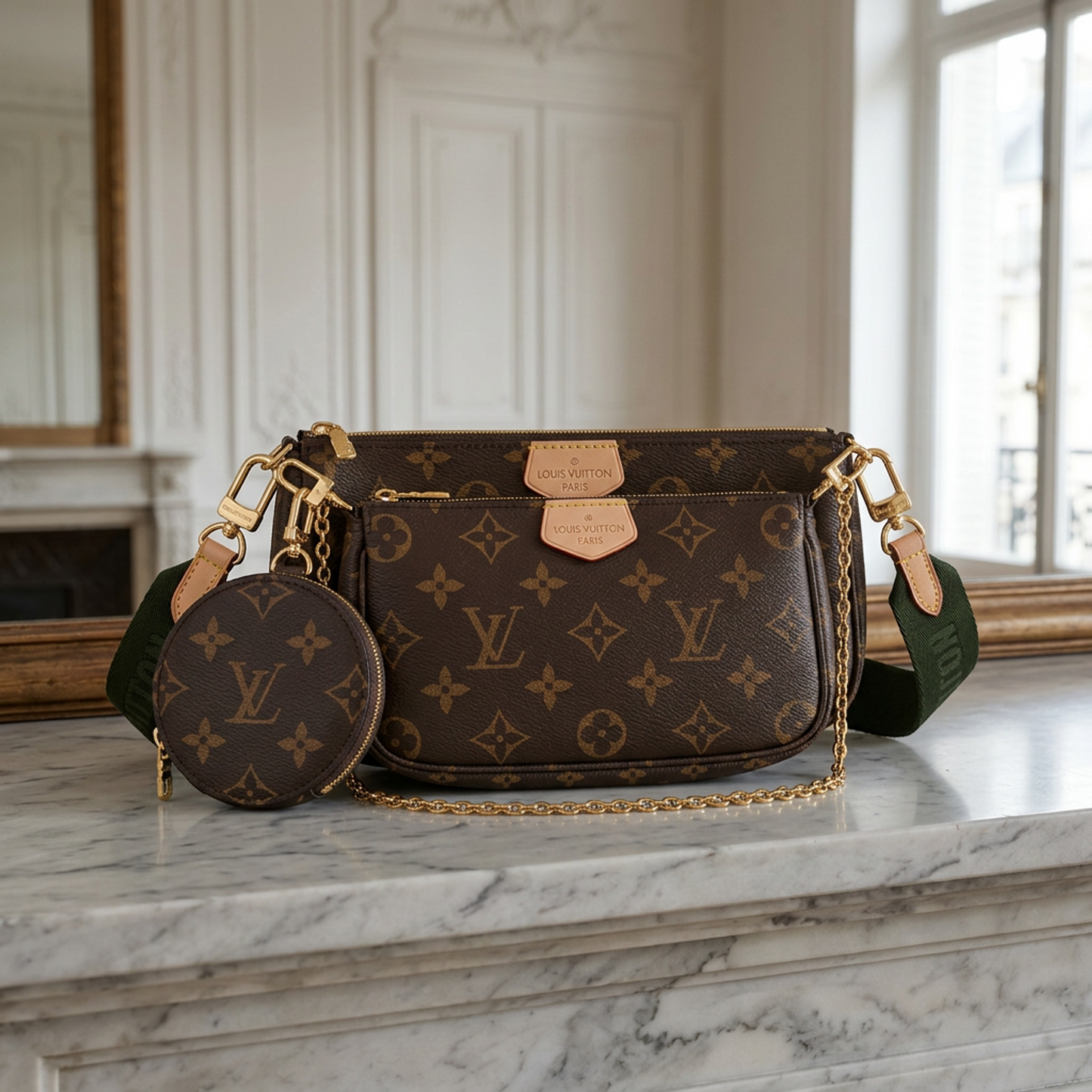 Louis Vuitton Monogram Multi Pochette Accessoires M44813 Women's Pouch,Shoulder Bag Khaki,Monogram