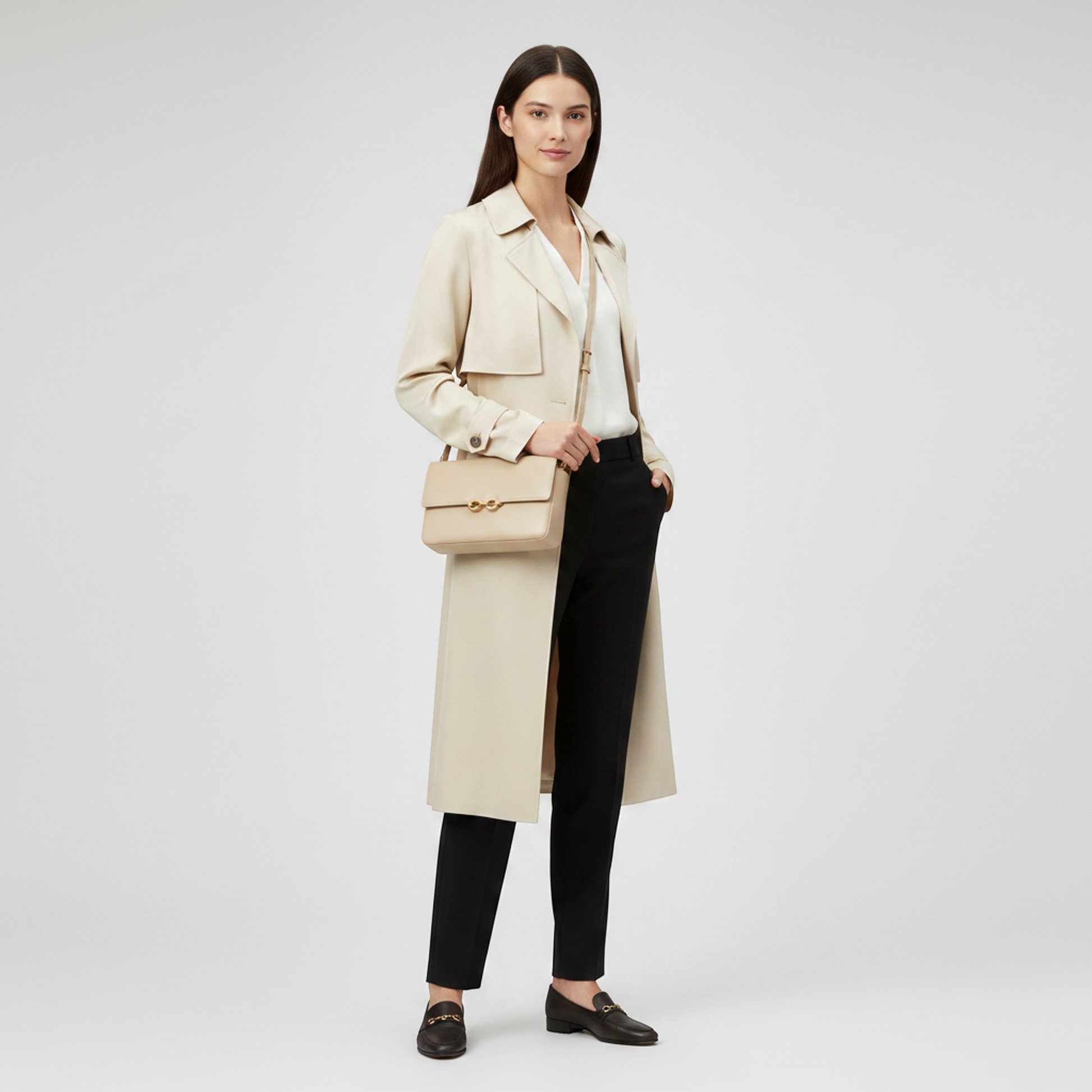 Saint Laurent Maillon Satchel 649795 Women's Leather Shoulder Bag Beige