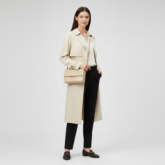 Saint Laurent Maillon Satchel 649795 Women's Leather Shoulder Bag Beige