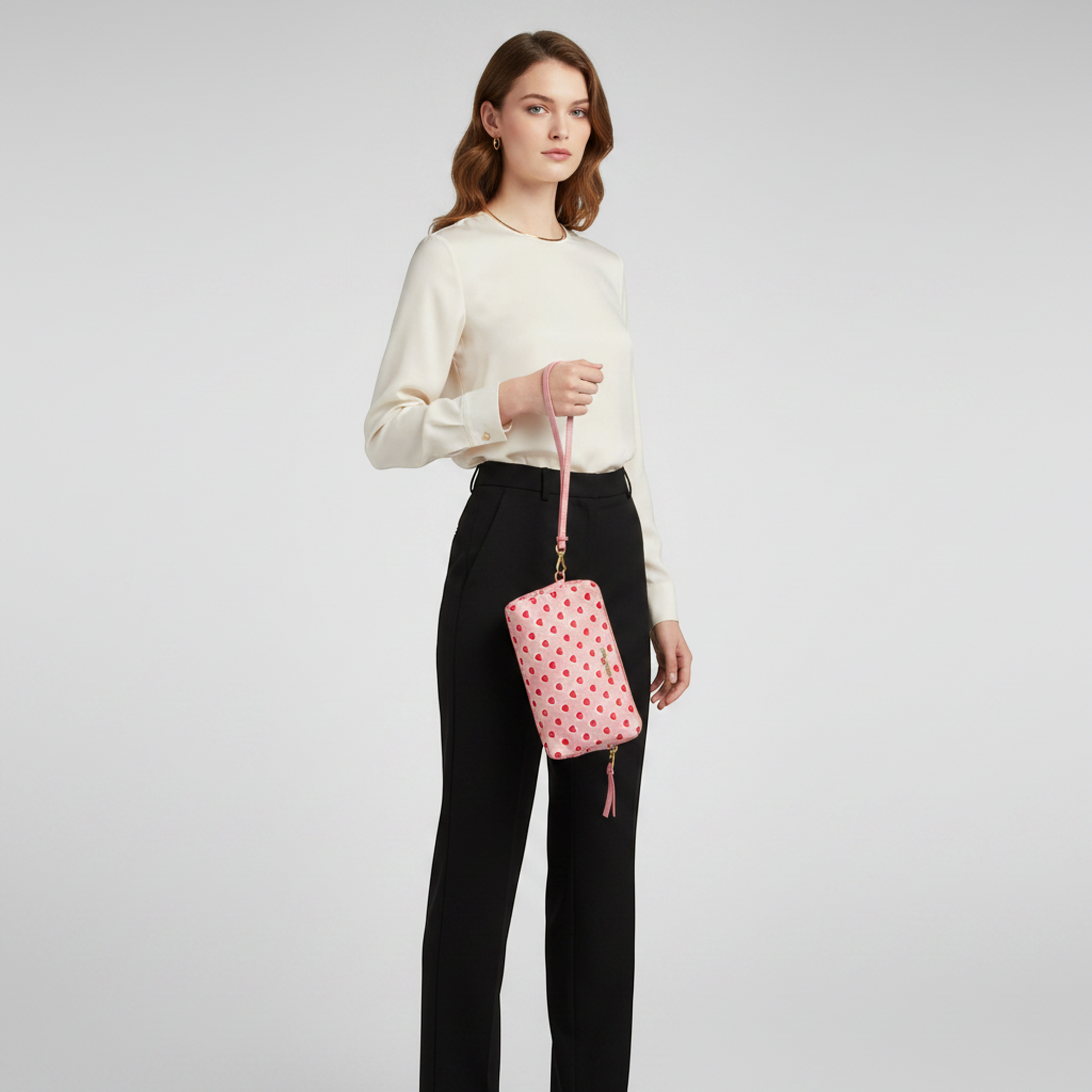 Miu Miu Heart 5NE457 Women's Nylon Pouch Pink,Red Color,White