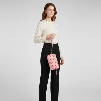 Miu Miu Heart 5NE457 Women's Nylon Pouch Pink,Red Color,White