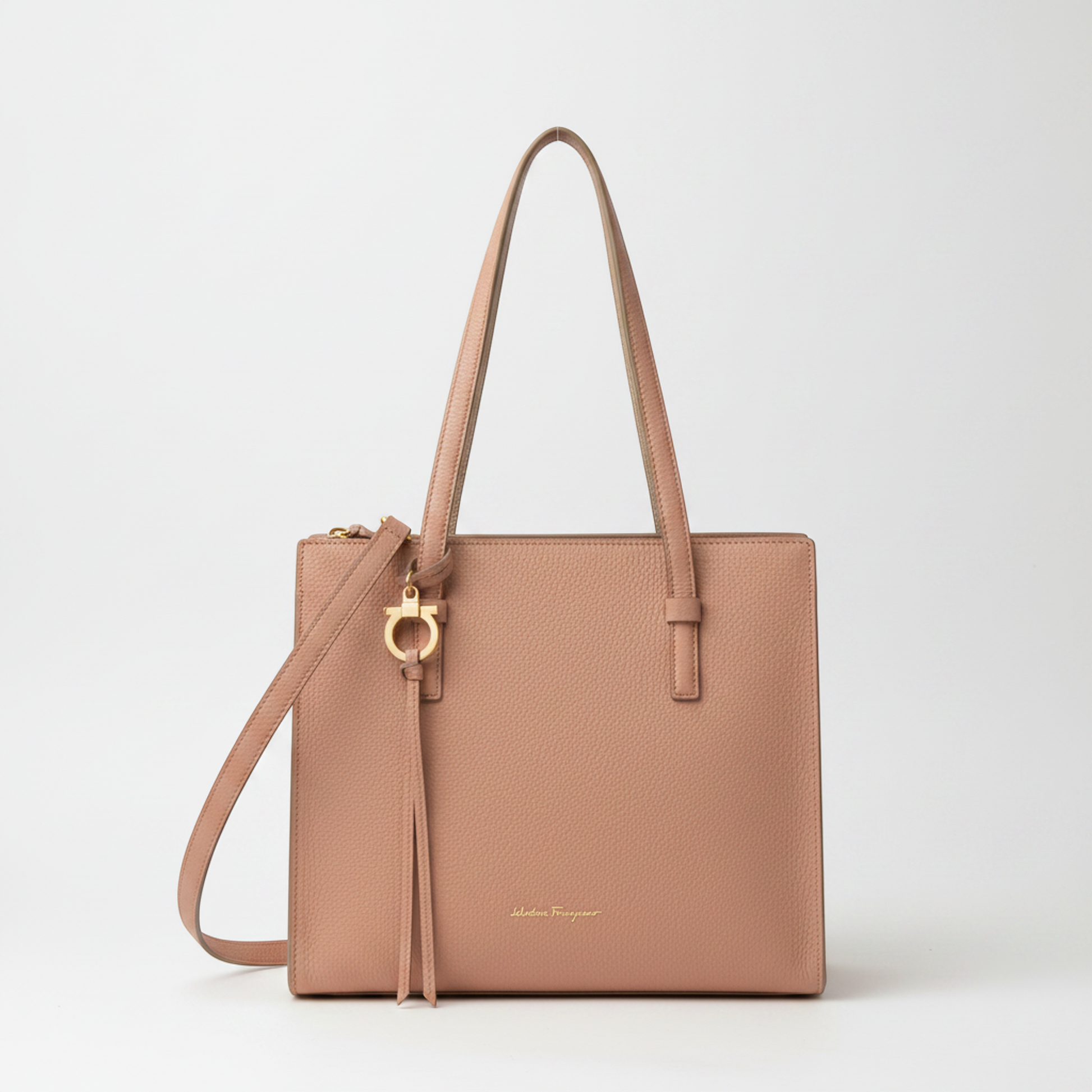 Salvatore Ferragamo Amy GG-21F216 Women's Leather Tote Bag Coral Pink,Gold
