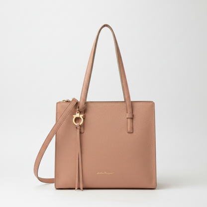 Salvatore Ferragamo Amy GG-21F216 Women's Leather Tote Bag Coral Pink,Gold
