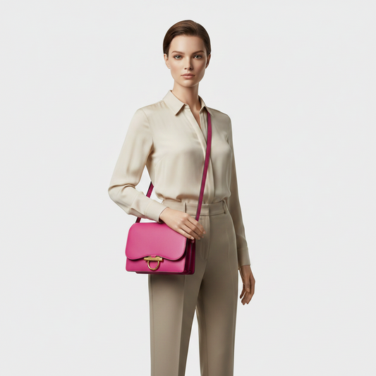 Salvatore Ferragamo Gancini FZ-21 H321 Women's Leather Shoulder Bag Pink,Purple