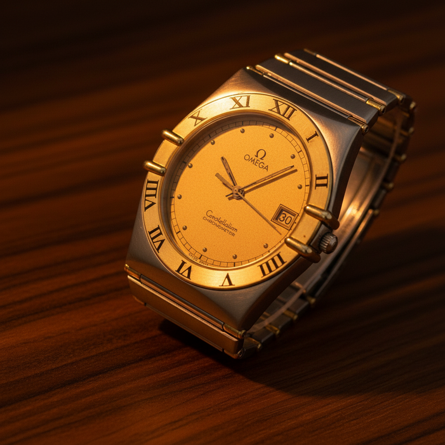 OMEGA Constellation 18K Gold Steel Quartz Mens Watch 398.0866 Polished