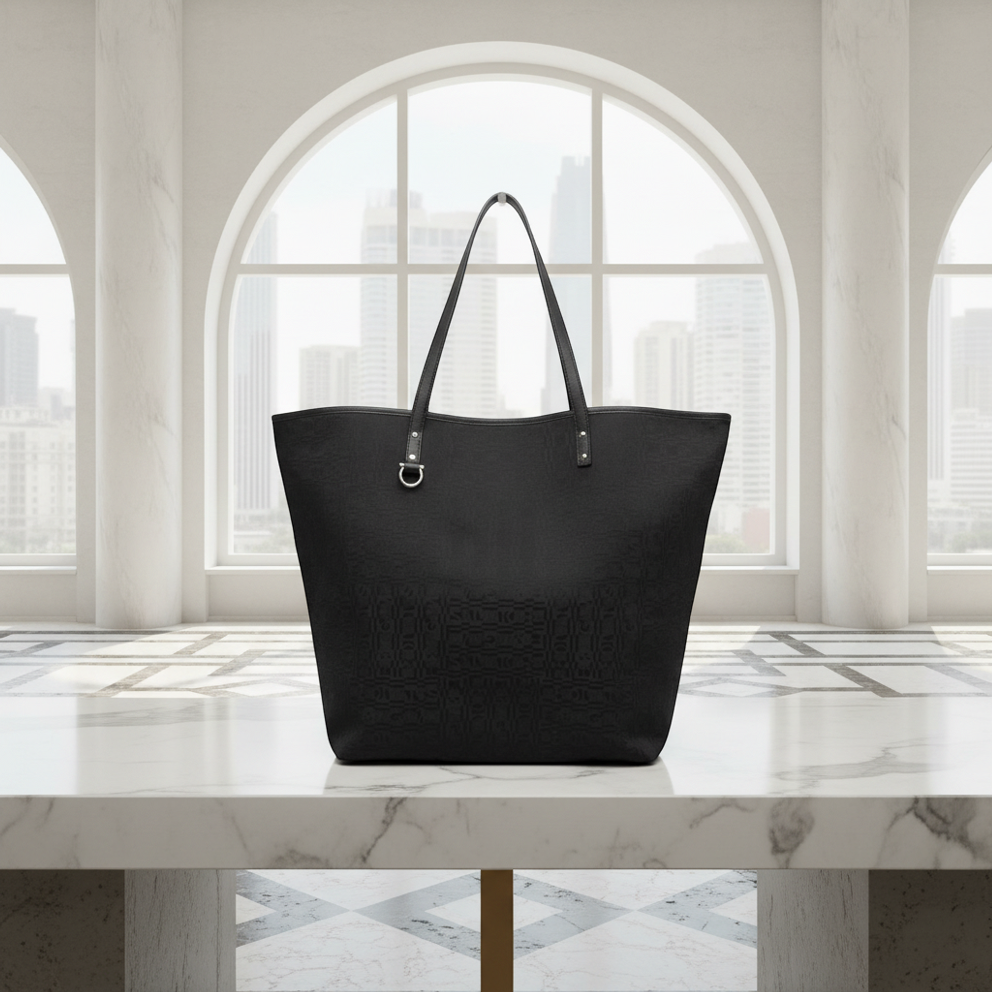 Salvatore Ferragamo Gancini AU 21 A837 Women's Leather,Nylon Tote Bag Black