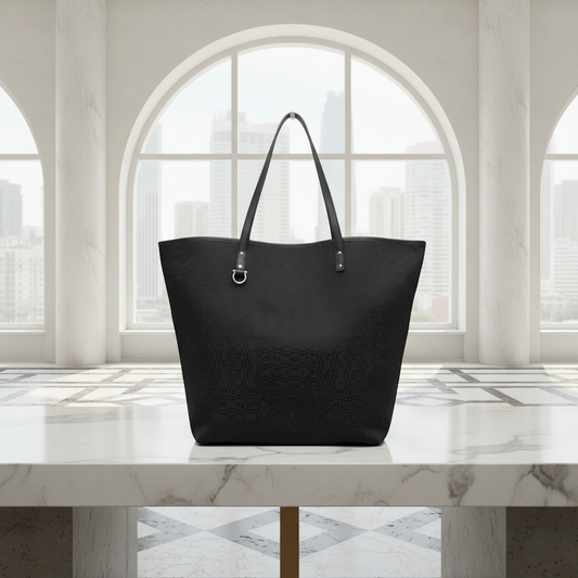 Salvatore Ferragamo Gancini AU 21 A837 Women's Leather,Nylon Tote Bag Black