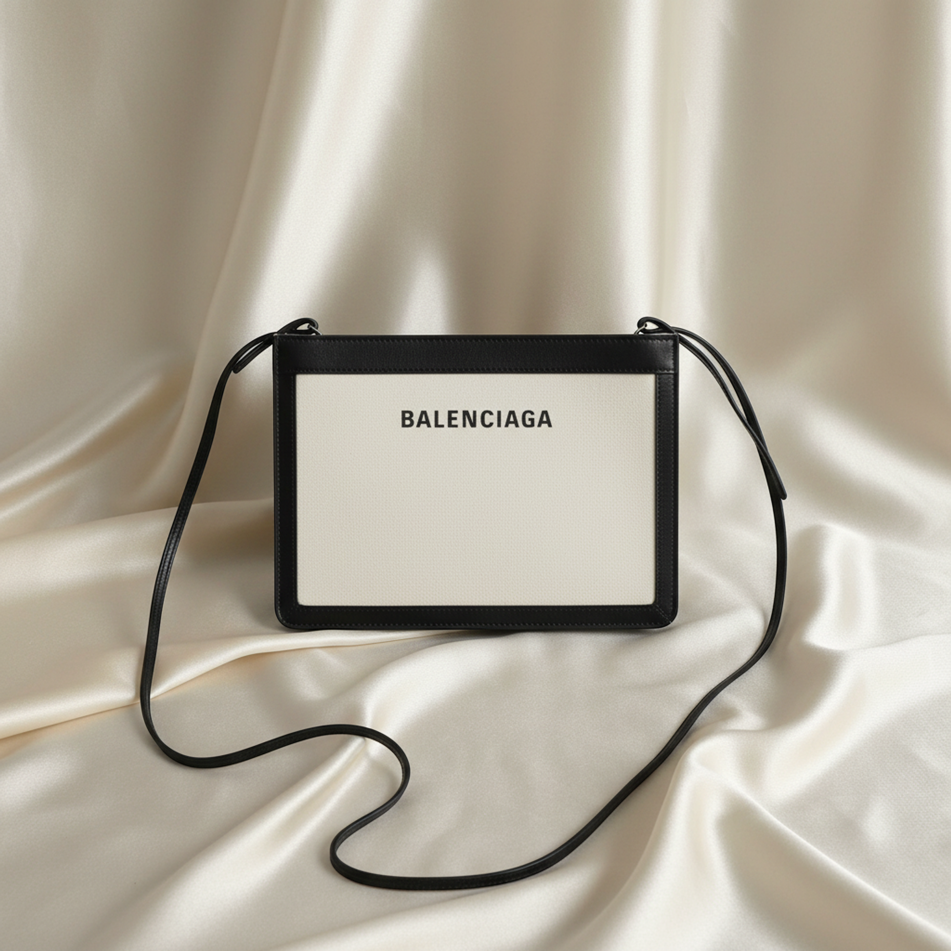 Balenciaga Navy Pochette 339937 Men,Women Canvas,Leather Shoulder Bag Black,Off-white