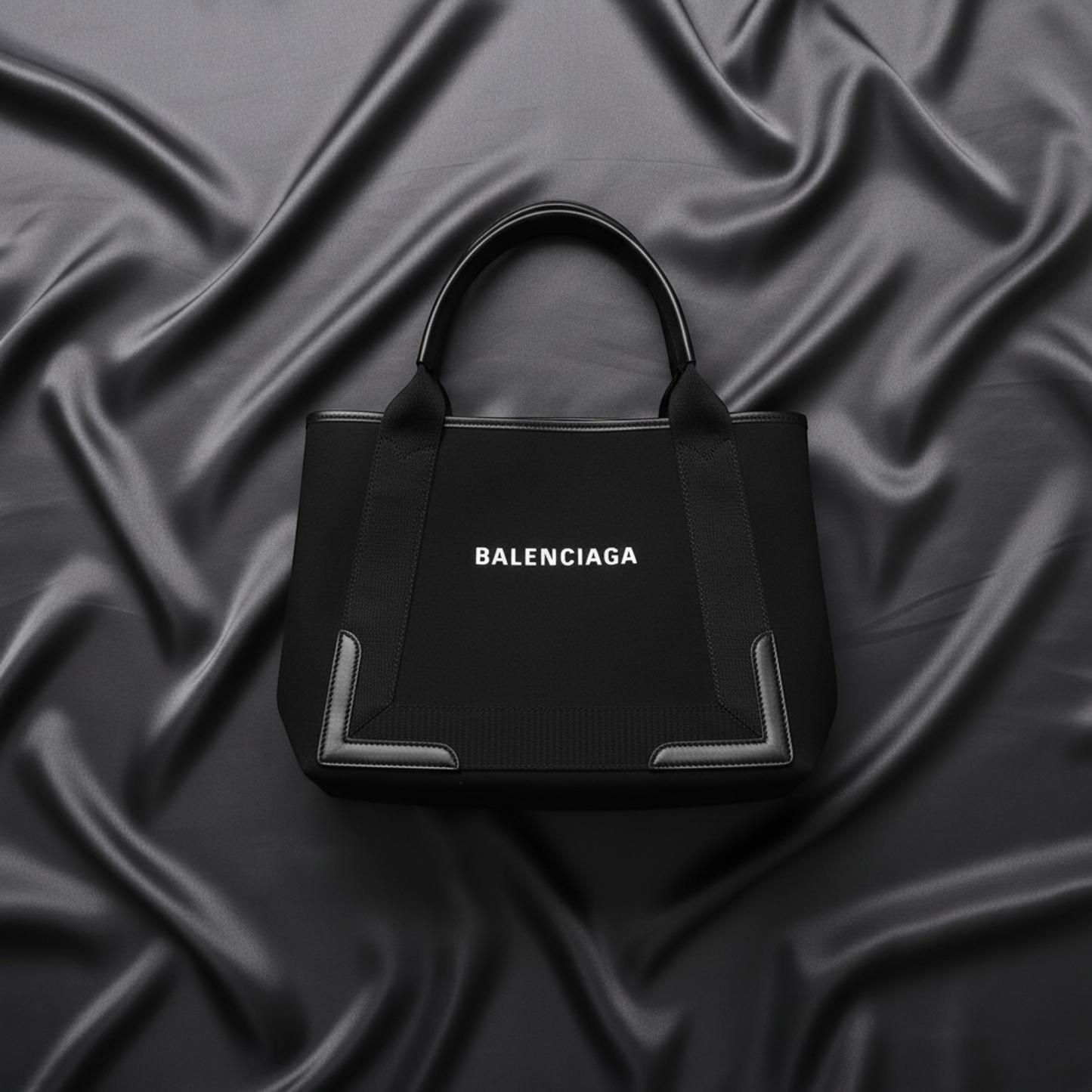 Balenciaga Navy Cabas S 339933 Men,Women Canvas,Leather Handbag,Tote Bag Black