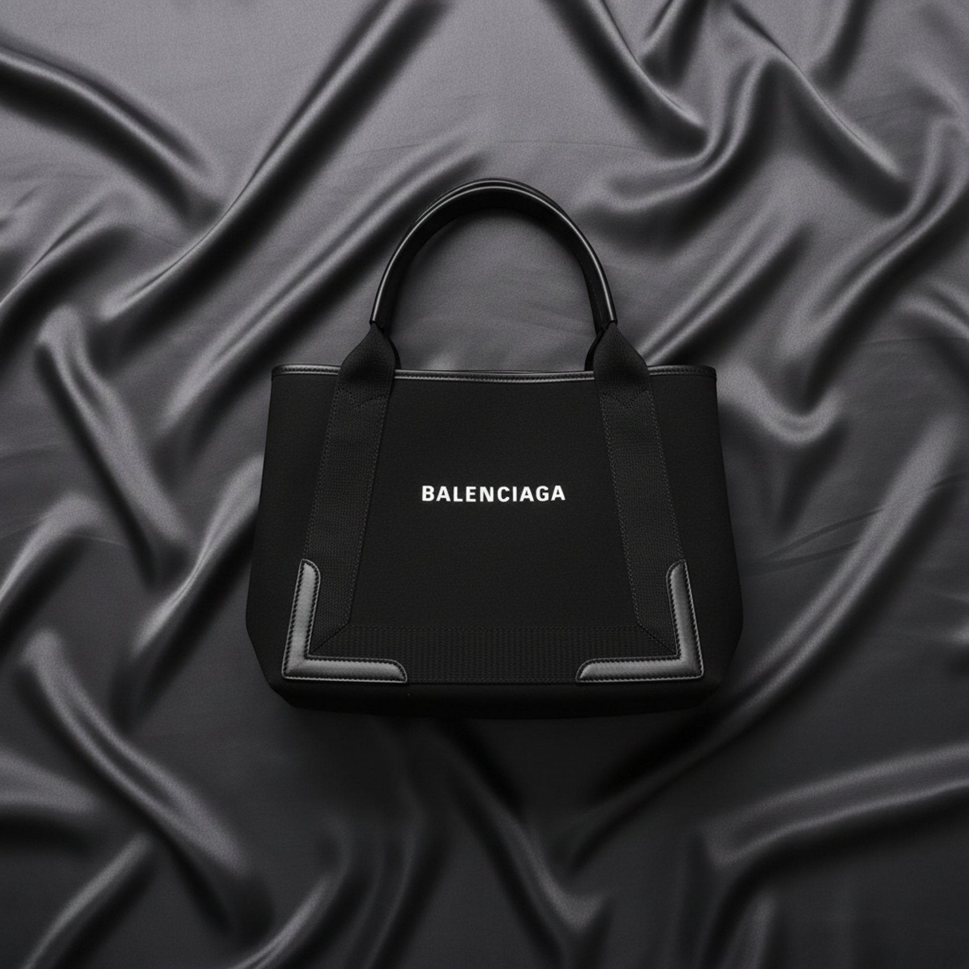 Balenciaga Navy Cabas S 339933 Men,Women Canvas,Leather Handbag,Tote Bag Black