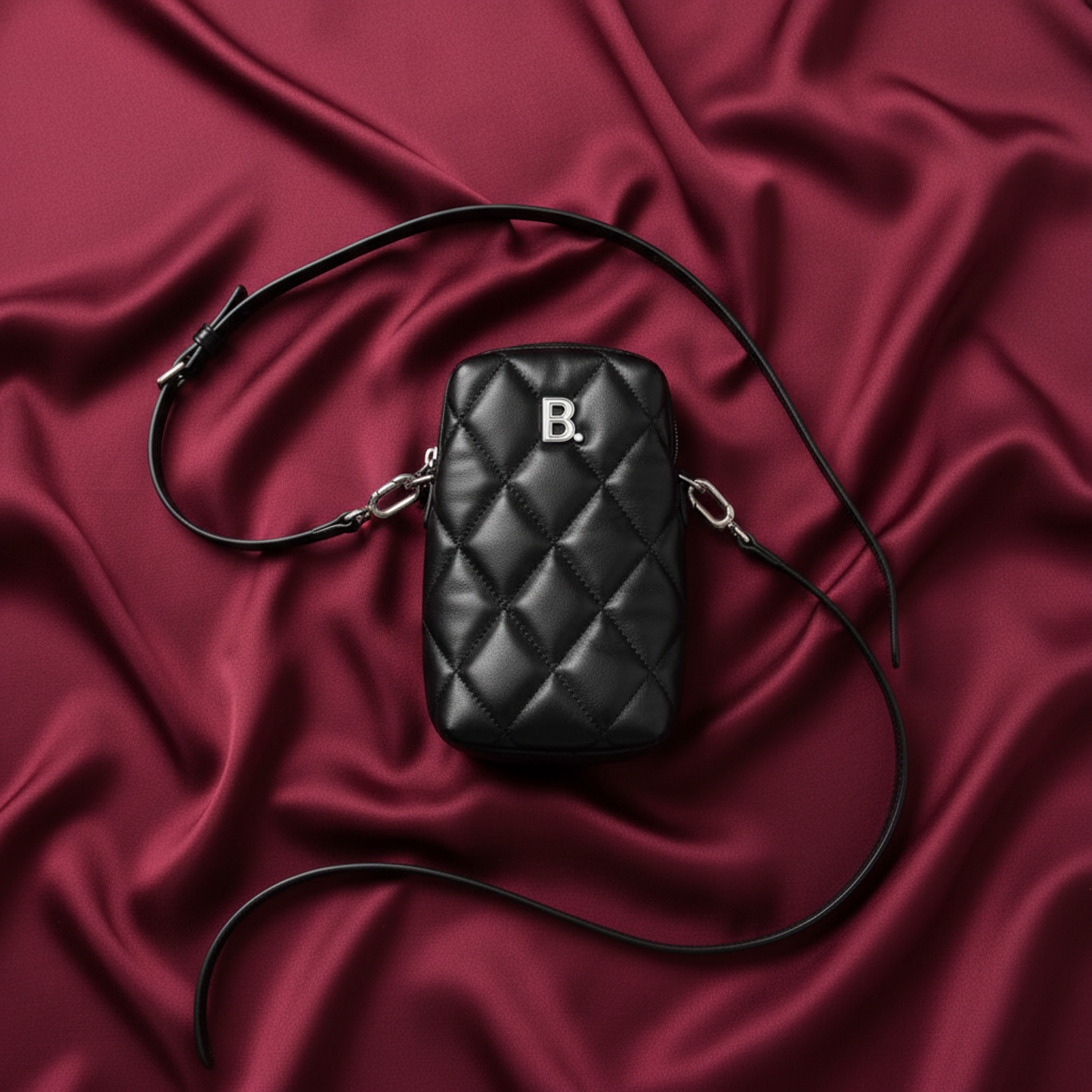 Balenciaga Touch Puffy Phone Pouch 593375 Men,Women Leather Pouch,Shoulder Bag Black