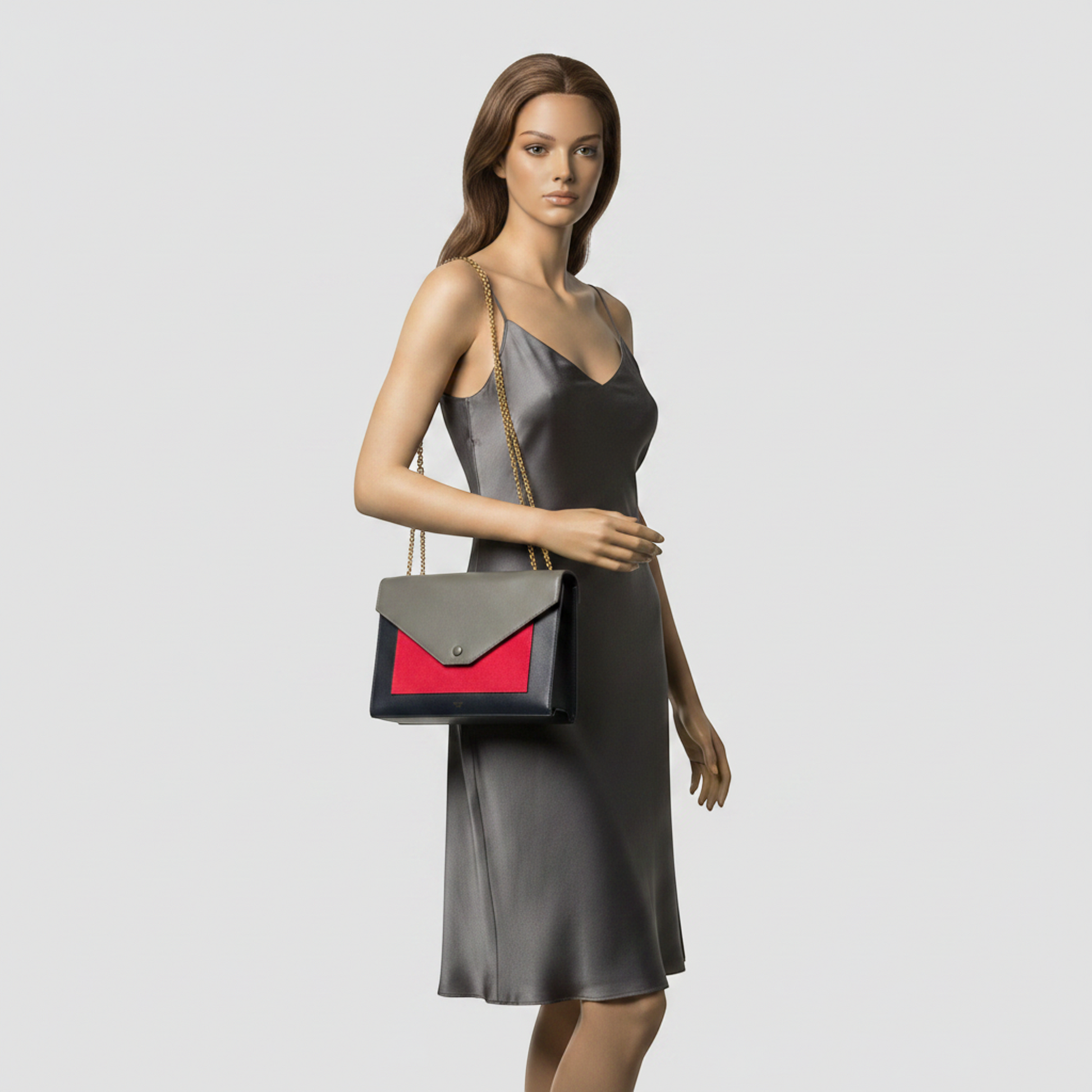 Celine Chain Flap Bag 175383UNA.25FH Women's Leather Shoulder Bag Black,Gray,Red Color