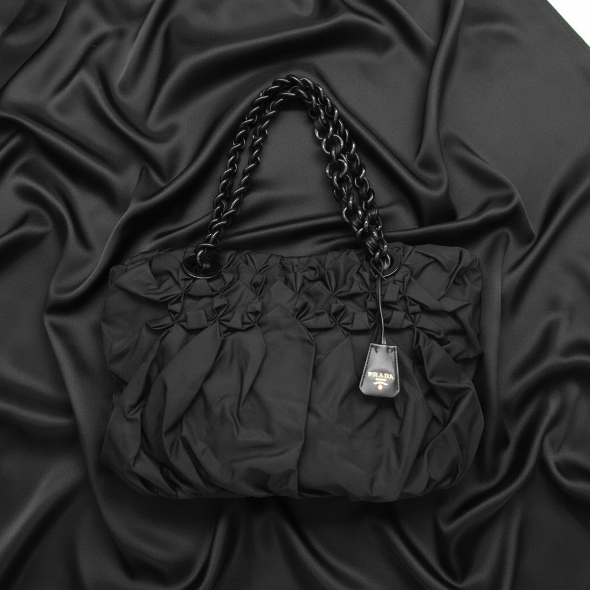 Prada Ruffled Chain Shoulder Bag Women's Nylon,Plastic Shoulder Bag,Tote Bag Black