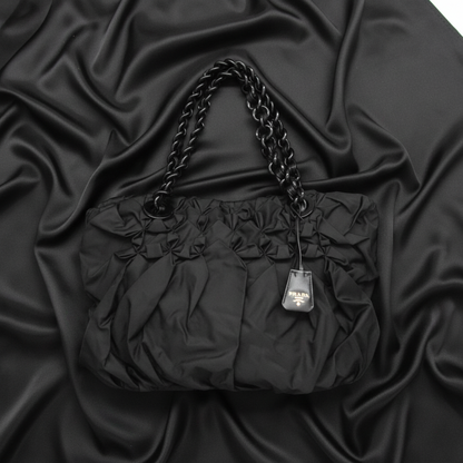 Prada Ruffled Chain Shoulder Bag Women's Nylon,Plastic Shoulder Bag,Tote Bag Black