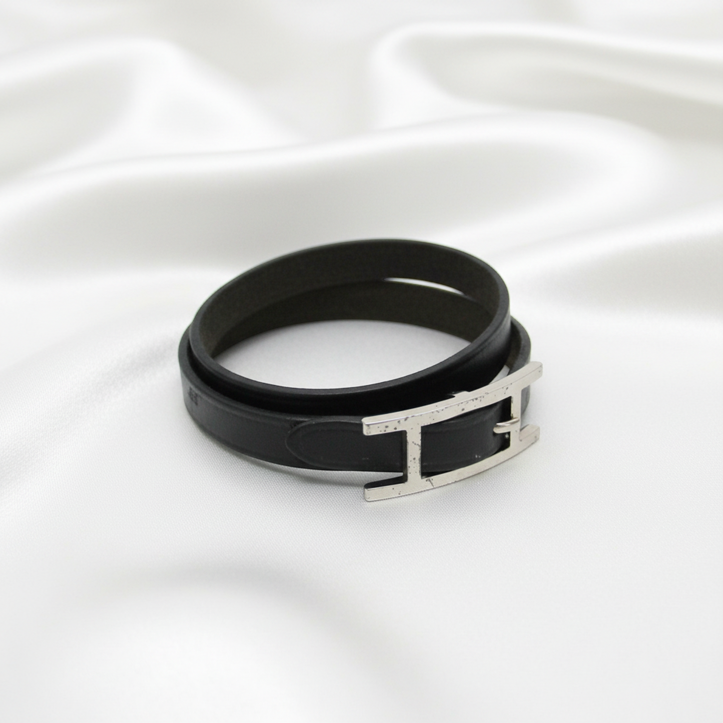 Hermes Hapi 4-row Bracelet Choker Leather,Metal Bangle Silver,Black
