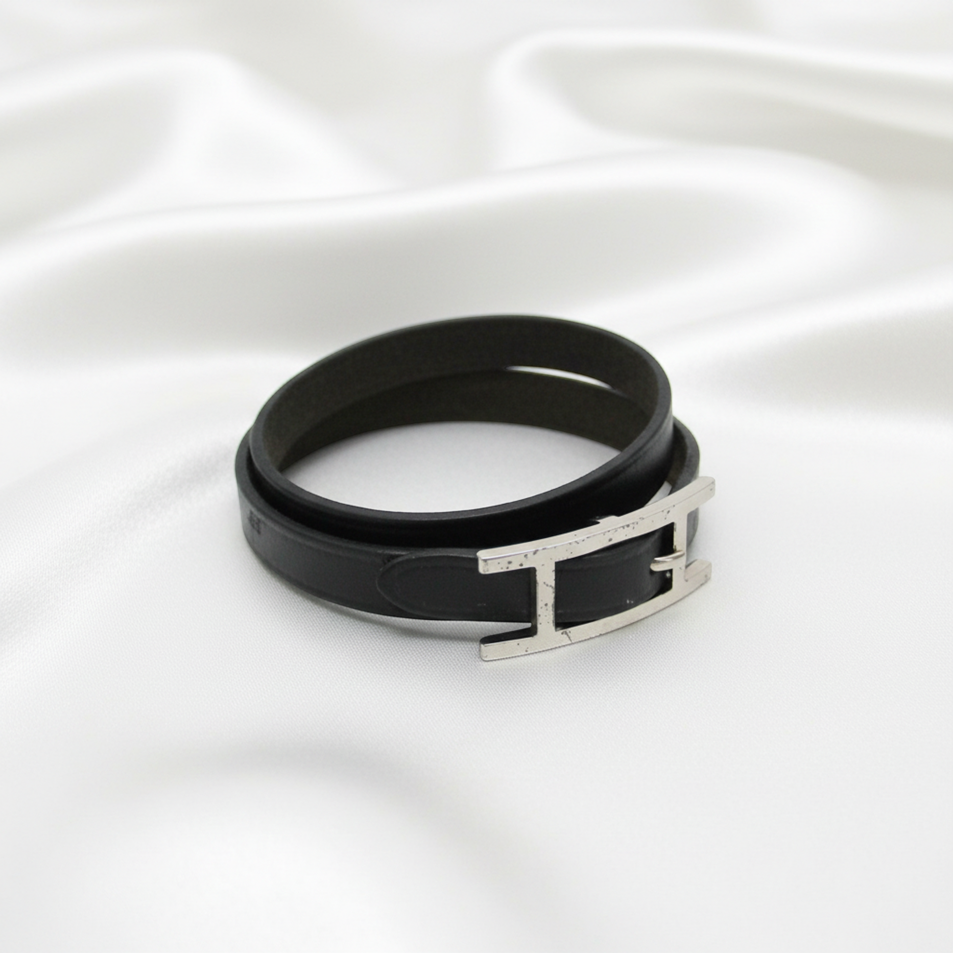 Hermes Hapi 4-row Bracelet Choker Leather,Metal Bangle Silver,Black