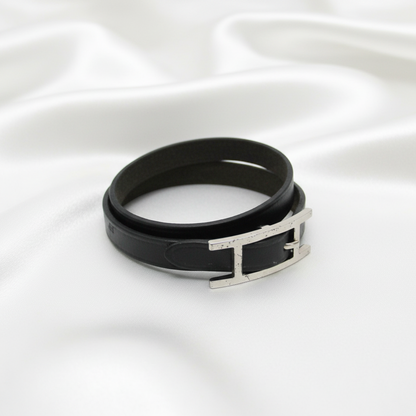 Hermes Hapi 4-row Bracelet Choker Leather,Metal Bangle Silver,Black