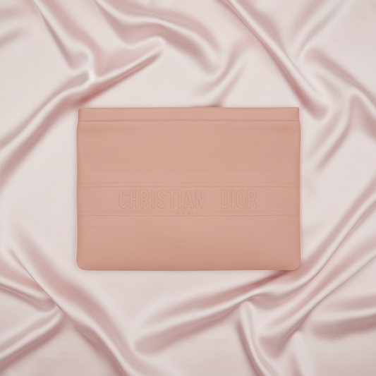 Christian Dior Striped Logo Pouch Women,Men Leather Clutch Bag Pink Beige