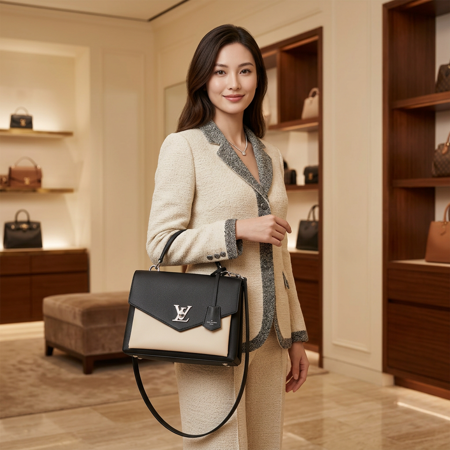 Louis Vuitton My Rock Me M54878 Women's Handbag,Shoulder Bag Black,Cream