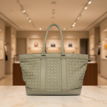 Bottega Veneta Intrecciato Big Zipper Tote Bag Men,Women Leather Tote Bag Light Green