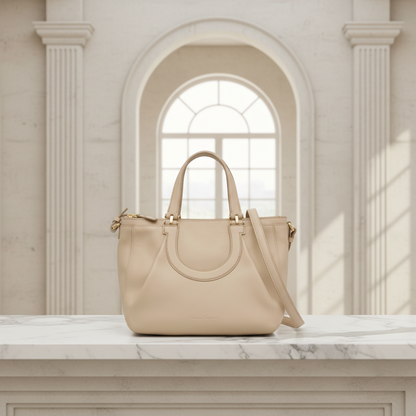 Salvatore Ferragamo Gancini EE-21 F703 Women's Leather Handbag,Shoulder Bag Light Beige