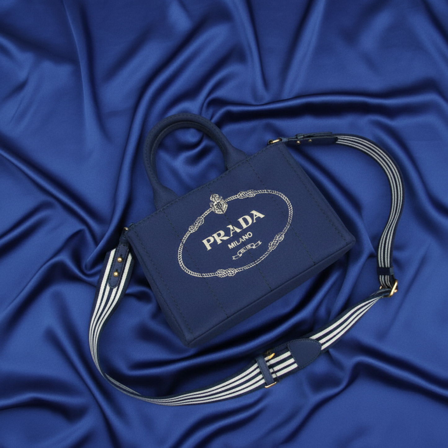 Prada Canapa S Size 1BG439 Women's Canvas Shoulder Bag,Tote Bag Blue