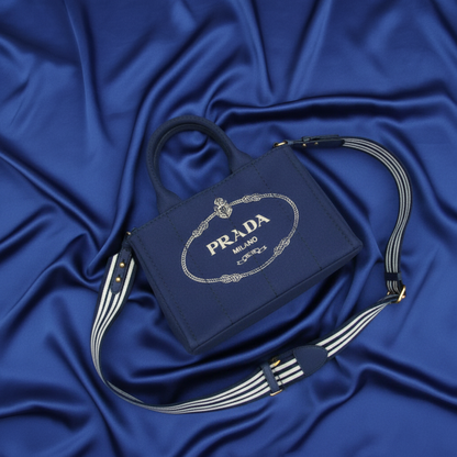 Prada Canapa S Size 1BG439 Women's Canvas Shoulder Bag,Tote Bag Blue