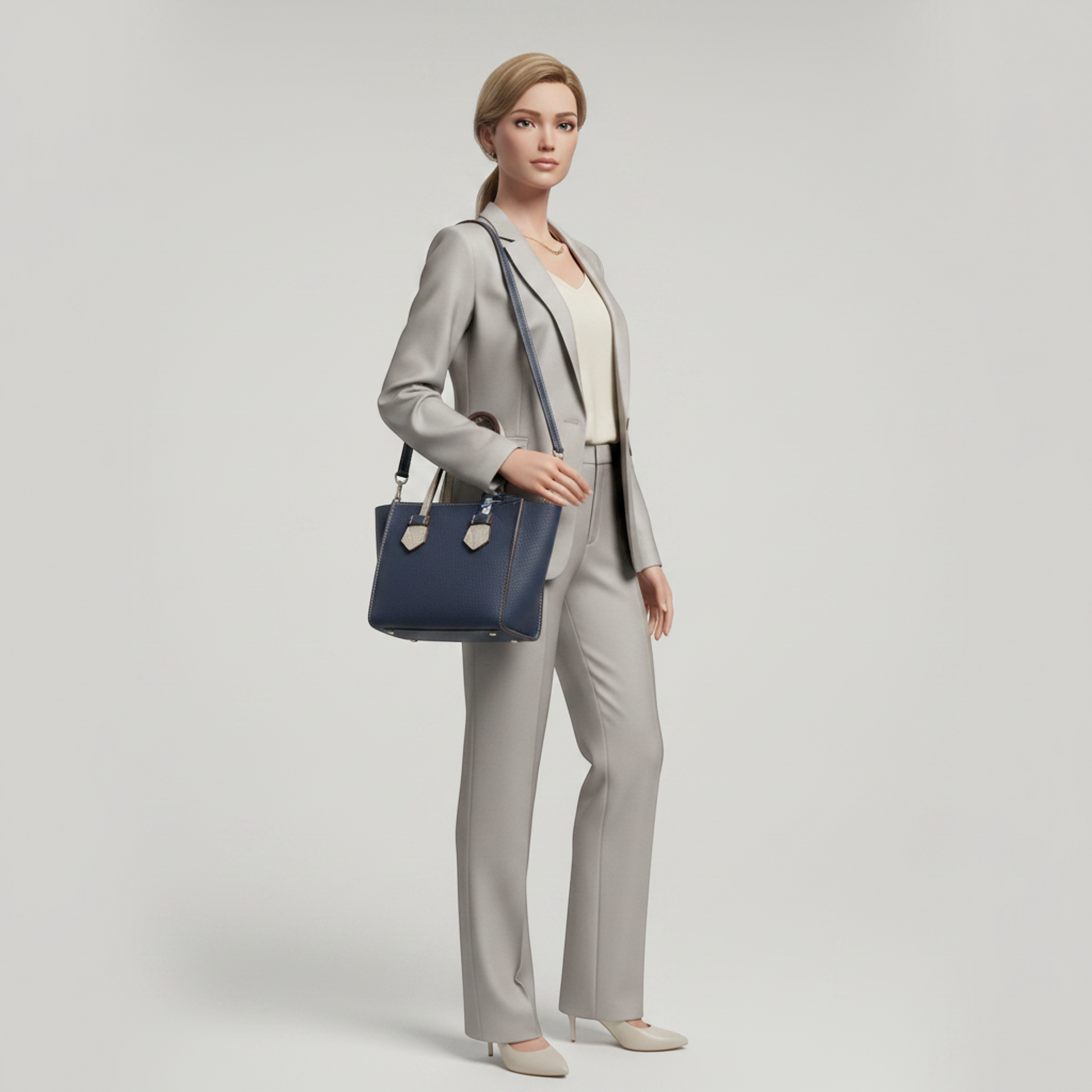 Moreau BREGANCON Women's Leather Handbag,Shoulder Bag Navy,Silver
