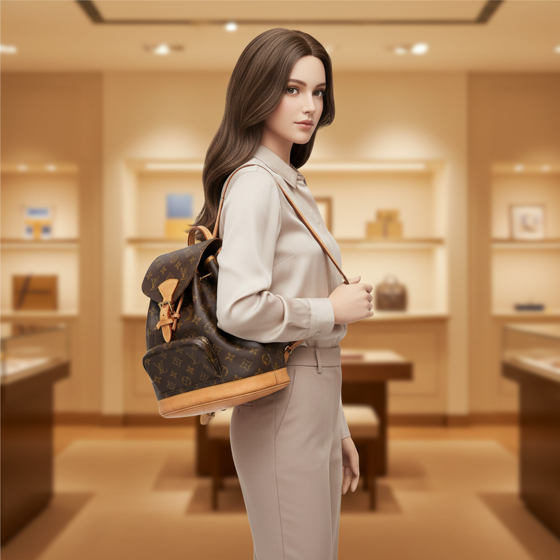 Louis Vuitton Monogram Montsouris MM M51136 Women's Backpack Monogram