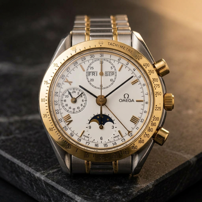 OMEGA Speedmaster Triple Date Moonphase 18K Gold Watch 3336.20 Polished