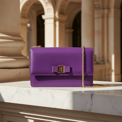 Salvatore Ferragamo Vara Chain Shoulder Bag AU 21 D855 Women's Leather Shoulder Bag Purple