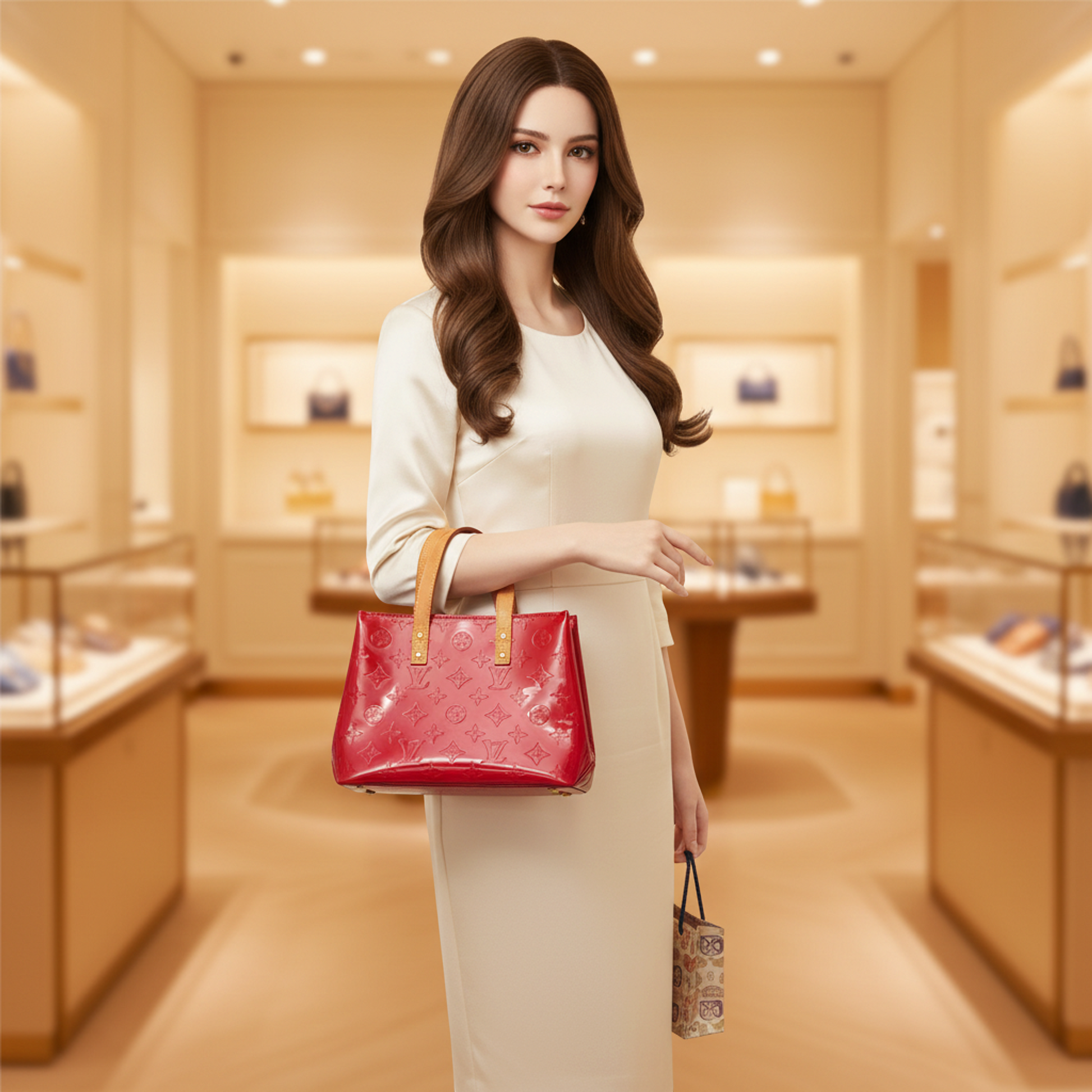Louis Vuitton Monogram Vernis Reade PM M91990 Women's Handbag Pomme D'amour