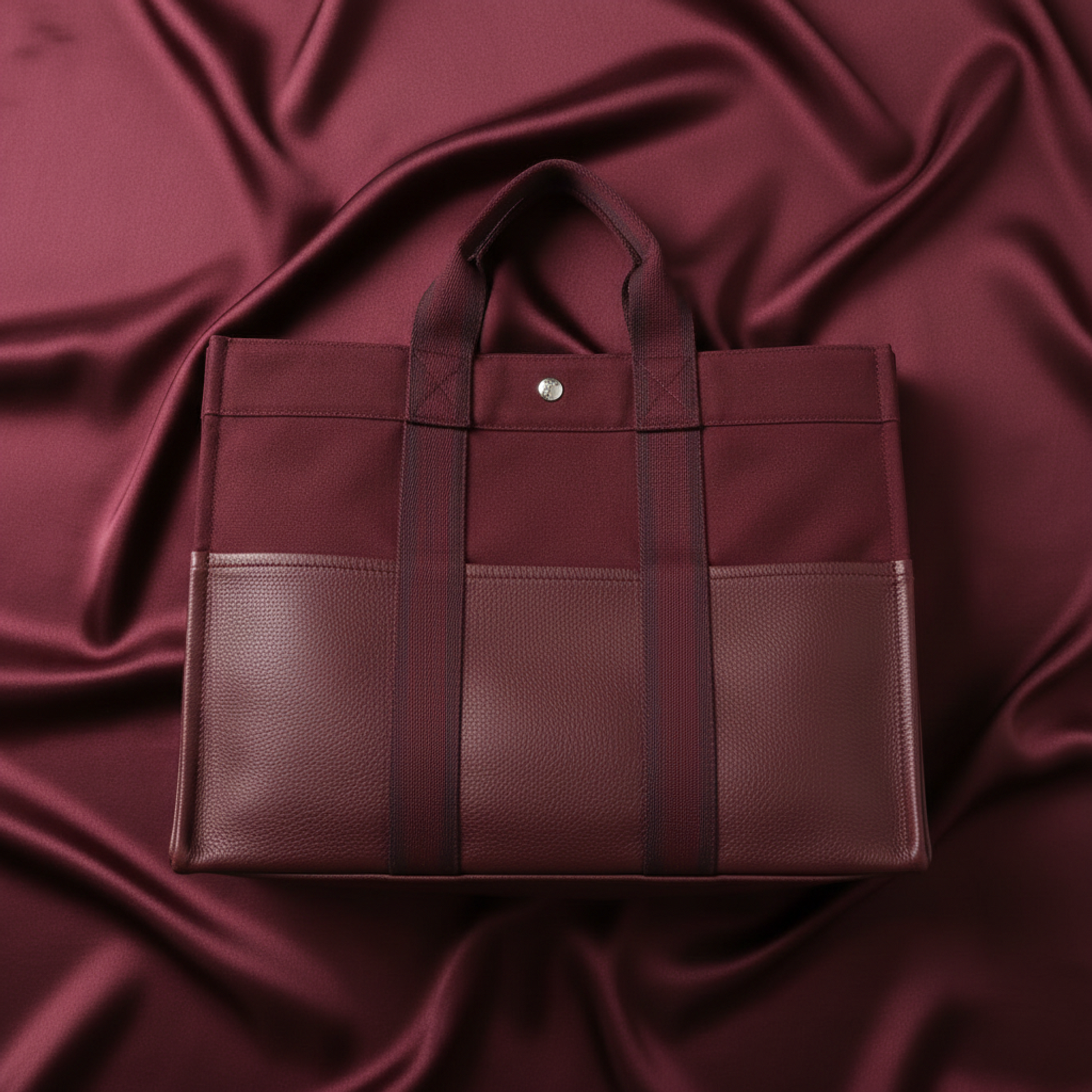 Hermes Fourre Tout MM Women,Men Cotton Canvas,Leather Tote Bag Bordeaux